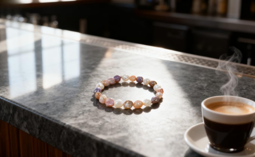 Cultured Baroque Pearl Stretch Bracelet - Multicolor editorial image 1