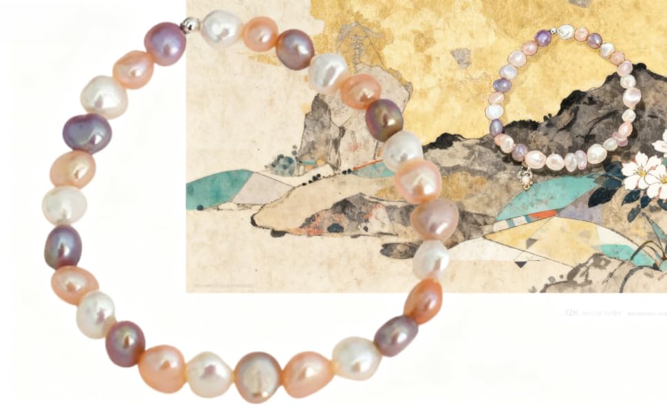 Cultured Baroque Pearl Stretch Bracelet - Multicolor editorial image 3