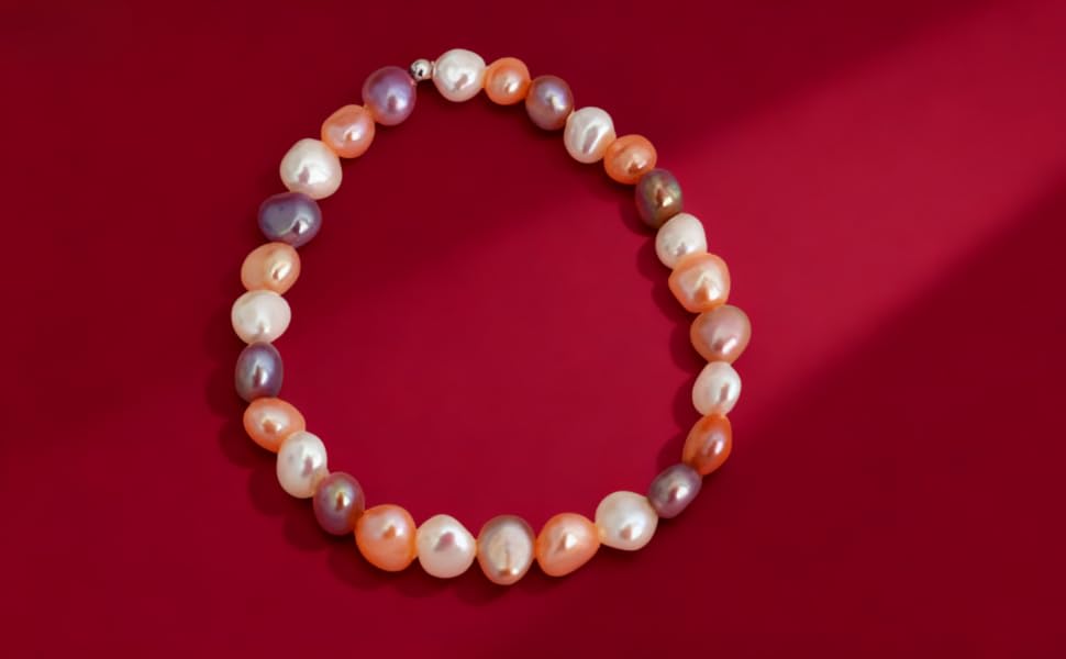 Cultured Baroque Pearl Stretch Bracelet - Multicolor editorial image 5