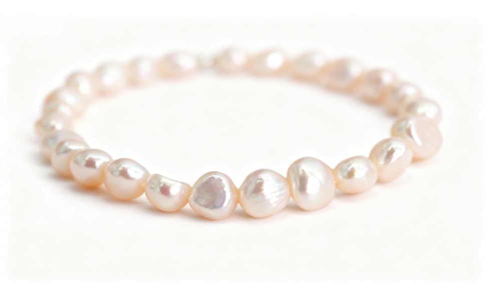 Cultured Baroque Pearl Stretch Bracelet - White editorial image 3