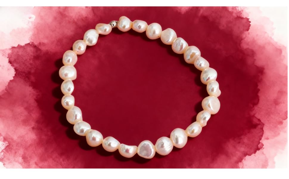 Cultured Baroque Pearl Stretch Bracelet - White editorial image 5