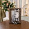 Grey tabby needle-felted portrait in a dark wood frame Grey tabby needle-felted portrait in a dark wood frame