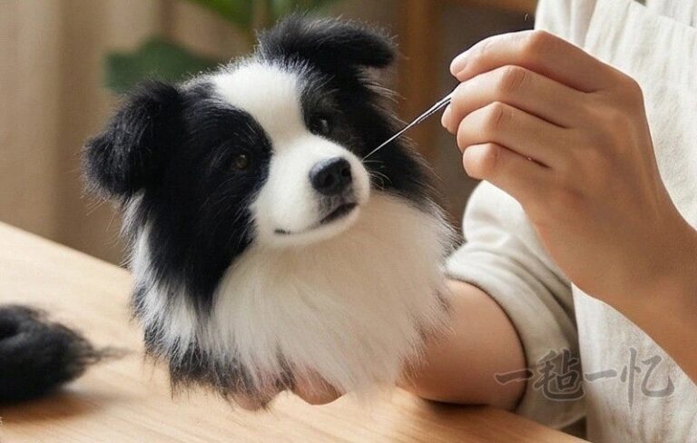 Felting the head of a border collie by hand