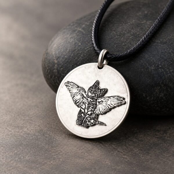 Silver Memorial Pendant — on a dark cord Silver Memorial Pendant — on a dark cord
