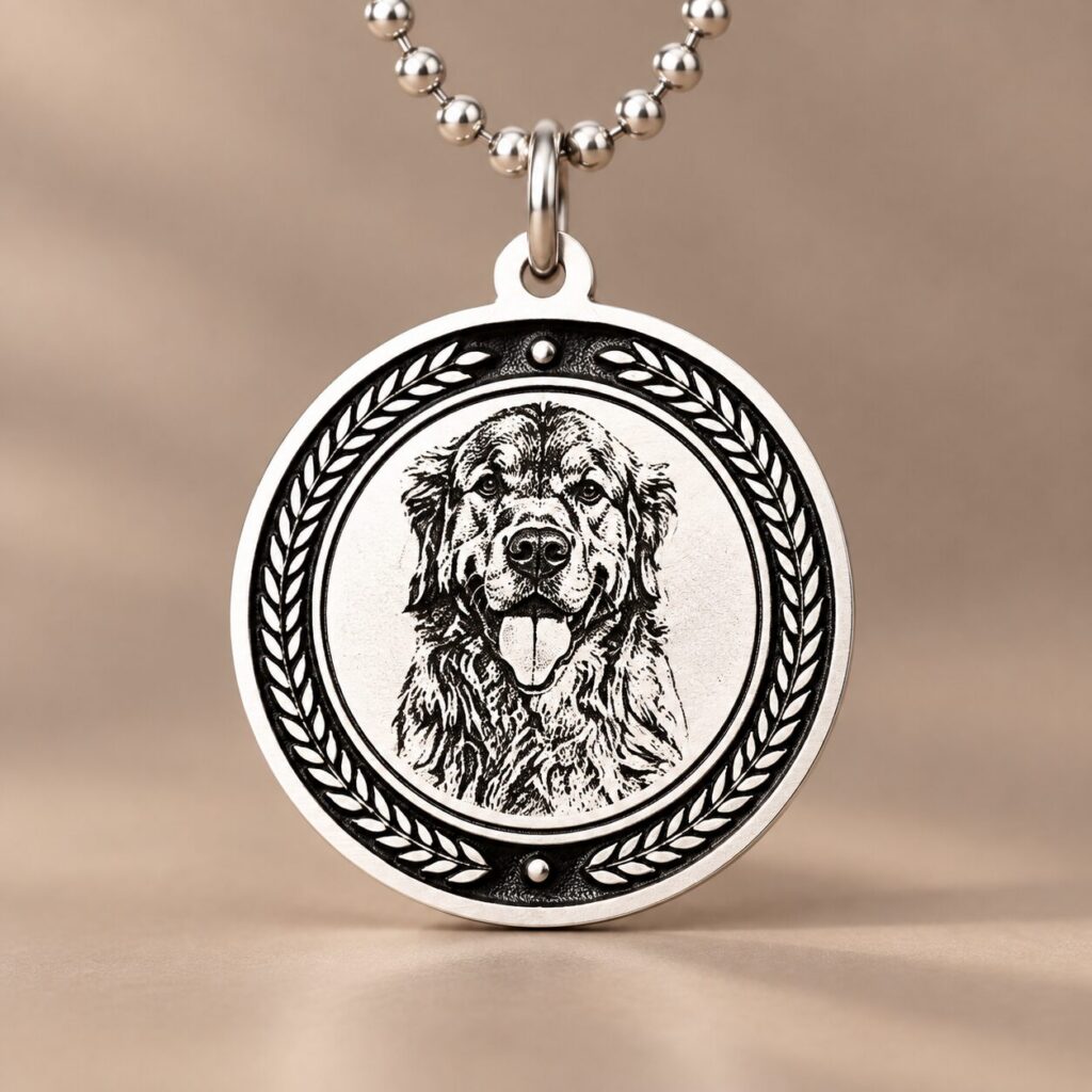 Silver Memorial Pendant — engraved pendant on its chain