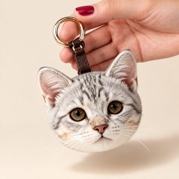 Wool Felt Pet Pendant — cream cat head keyring