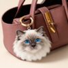 Wool Felt Pet Pendant — blue-point cat charm on a bag