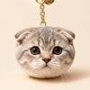 Wool Felt Pet Pendant — silver tabby head keyring