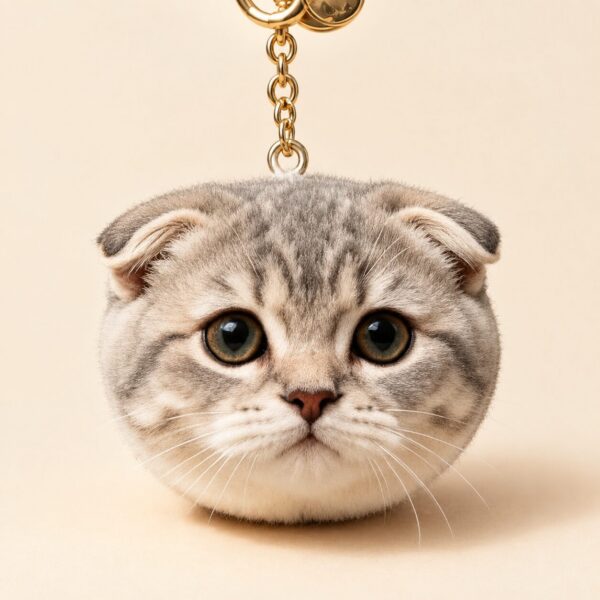 Wool Felt Pet Pendant — silver tabby head keyring