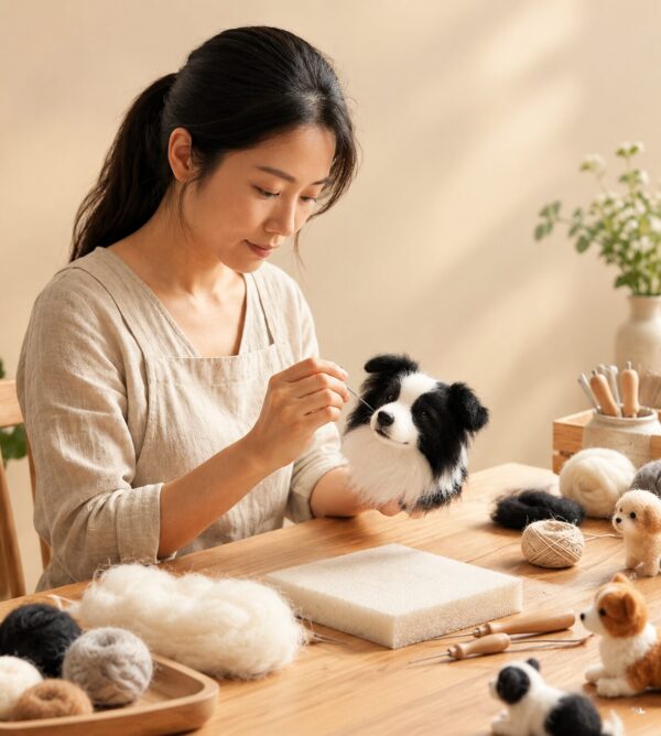 Needle-felting at the workbench