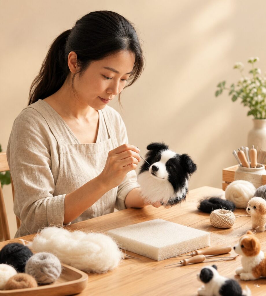 Needle-felting at the workbench