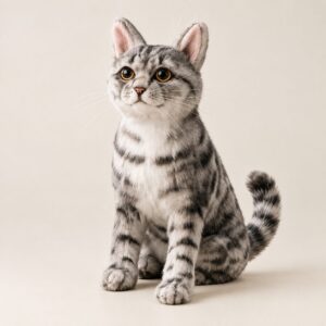 Plush Replica — a replica tabby cat sitting upright