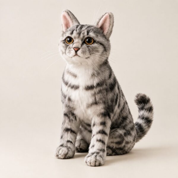 Plush Replica — a replica tabby cat sitting upright