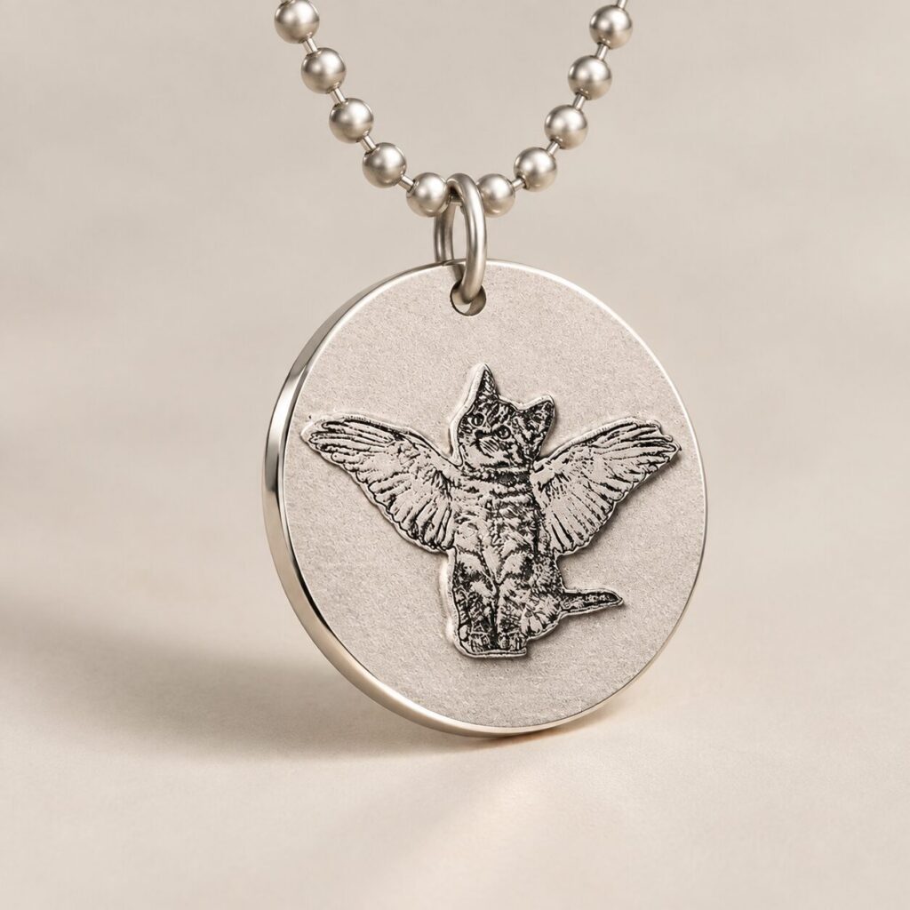 Silver Memorial Pendant — the polished rim catching the light