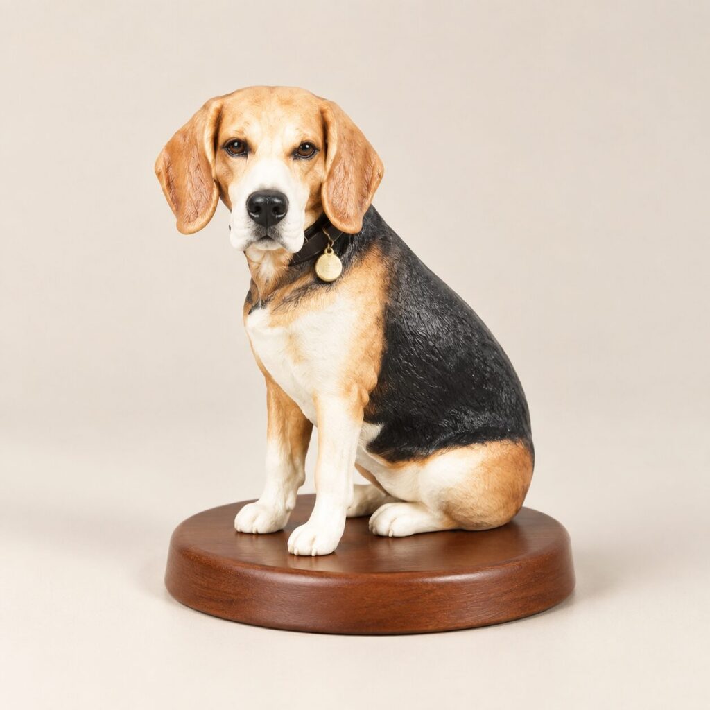 3D Printed Pet Statue — statue on an engraved wooden base