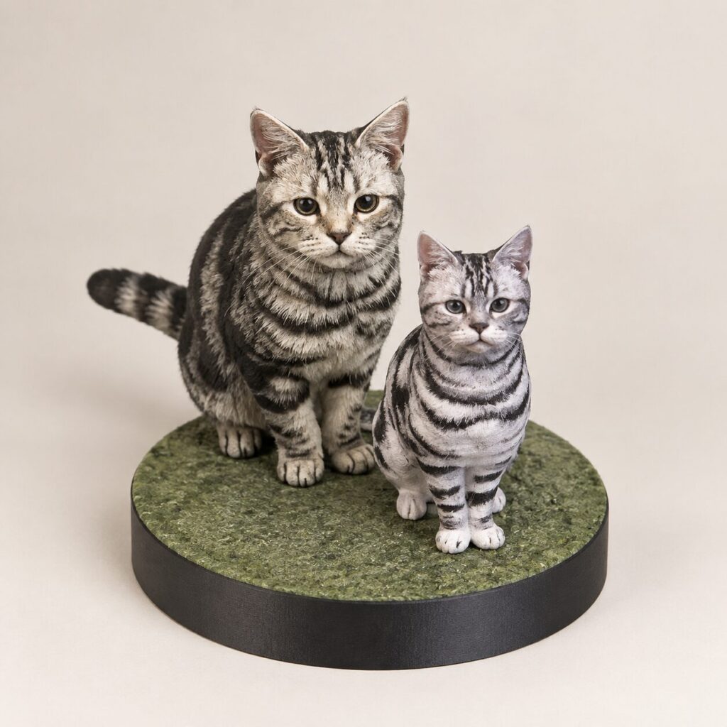 3D Printed Pet Statue — two statues side by side