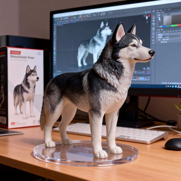3D printed Siberian husky figurine on its acrylic base 3D printed Siberian husky figurine on its acrylic base