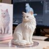 3D printed white Persian cat figurine on its acrylic base 3D printed white Persian cat figurine on its acrylic base