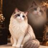 Hand-finished resin Ragdoll cat figurine with the original photograph behind it Hand-finished resin Ragdoll cat figurine with the original photograph behind it